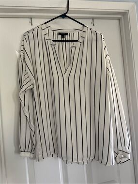 Alfani White Vertical-Stripe V-Neck Blouse